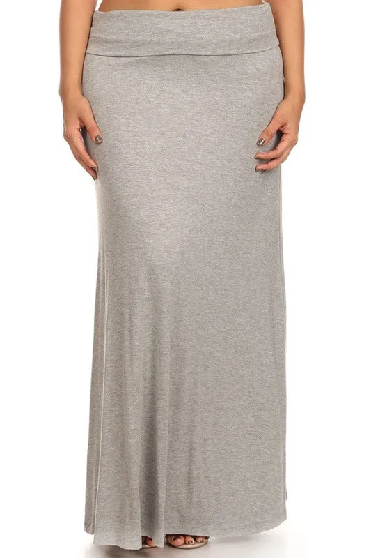 Solid High Waisted A-line Maxi Skirt | Plus Size