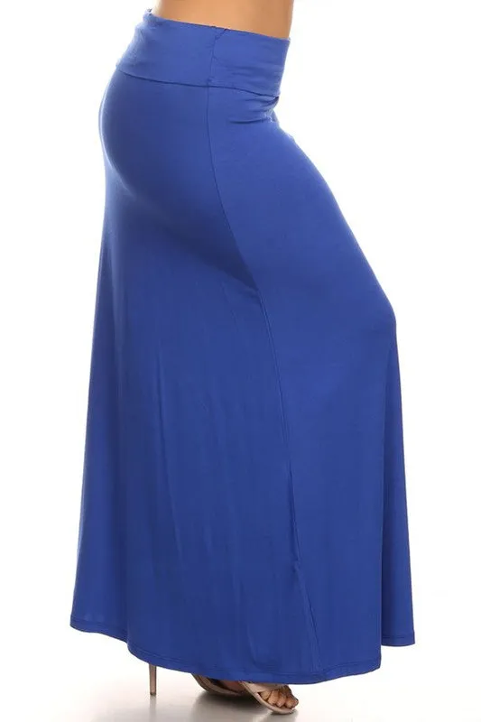 Solid High Waisted A-line Maxi Skirt | Plus Size