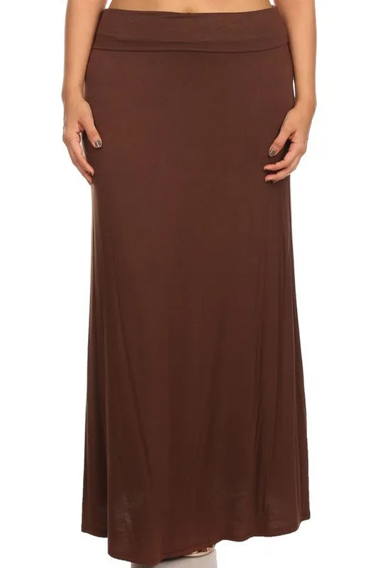 Solid High Waisted A-line Maxi Skirt | Plus Size