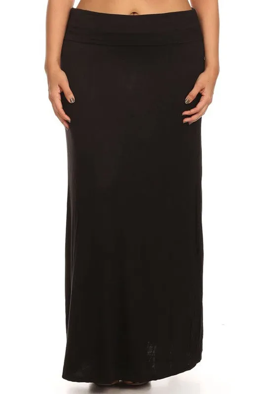 Solid High Waisted A-line Maxi Skirt | Plus Size