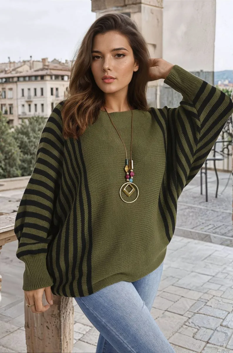 Striped Batwing Long Sleeve Knitted Jumper