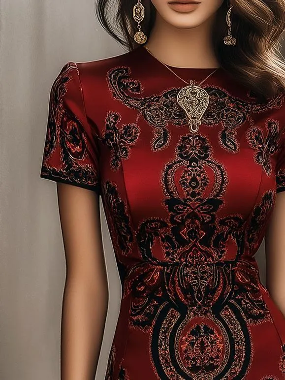 Stylish A-line Paisley Printed Satin Dress