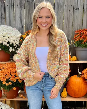 Sunset Horizon Mustard Multicolored Cropped Cardigan