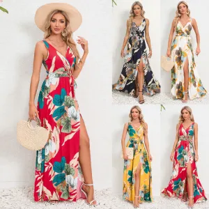 Trend4us Floral V-Neck Flowy Maxi Dress