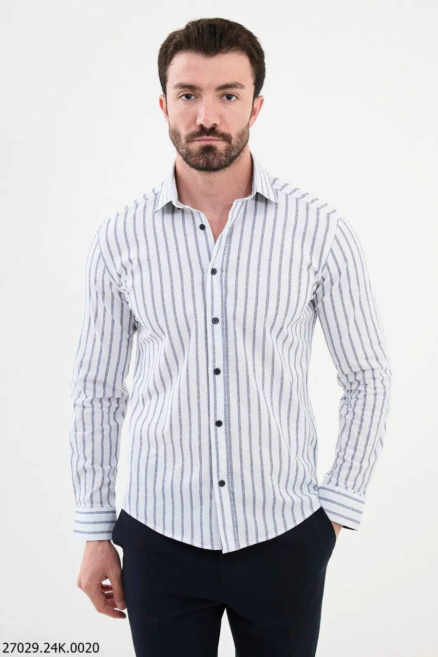 White Striped Business Casual Shirt.