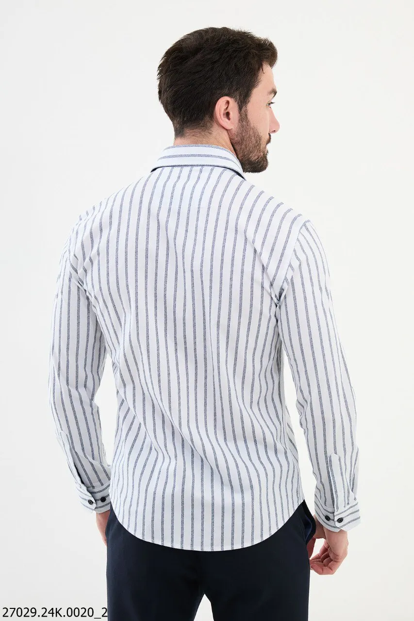 White Striped Business Casual Shirt.