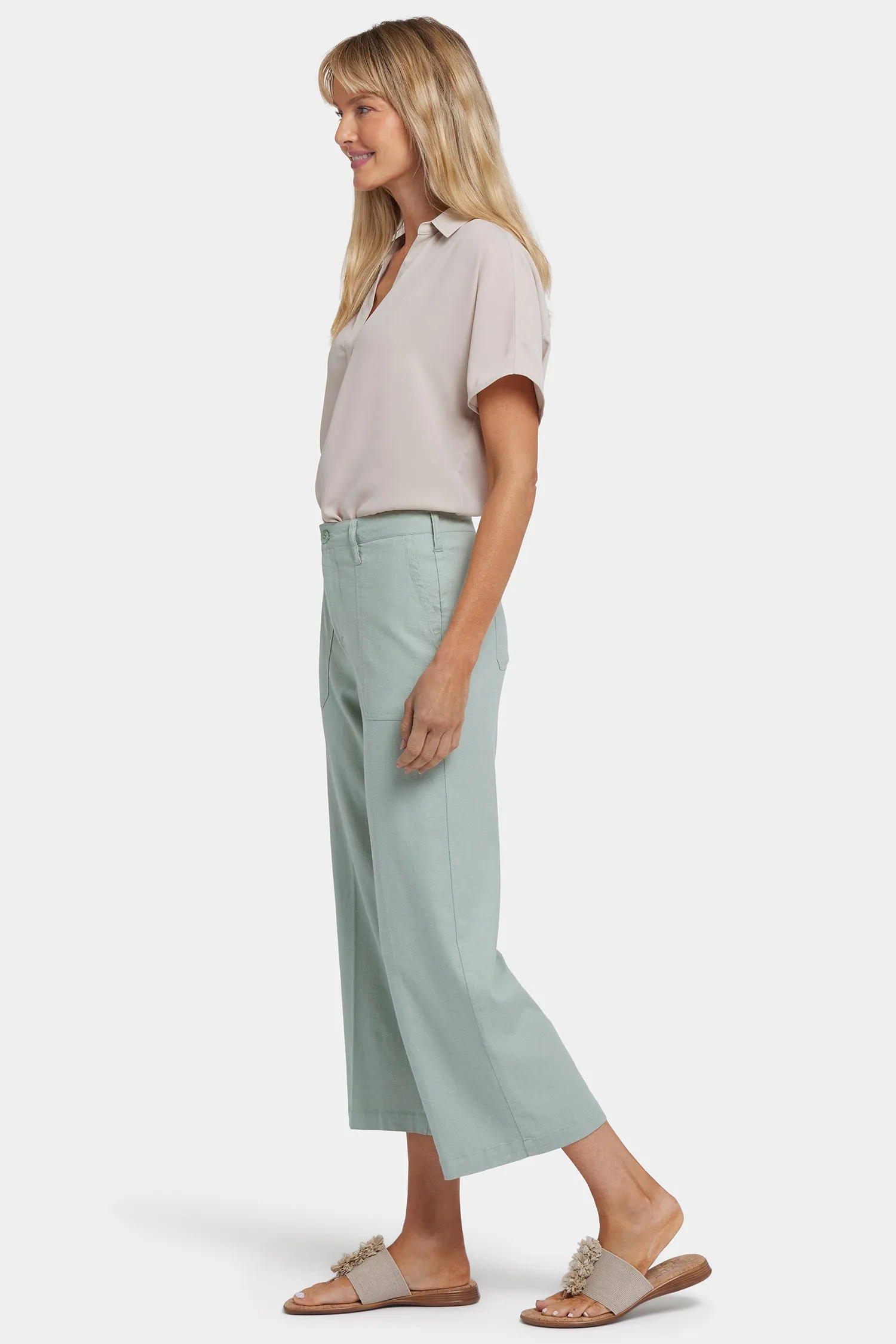 Wide Leg Cargo Capri Pants - Tomatillo