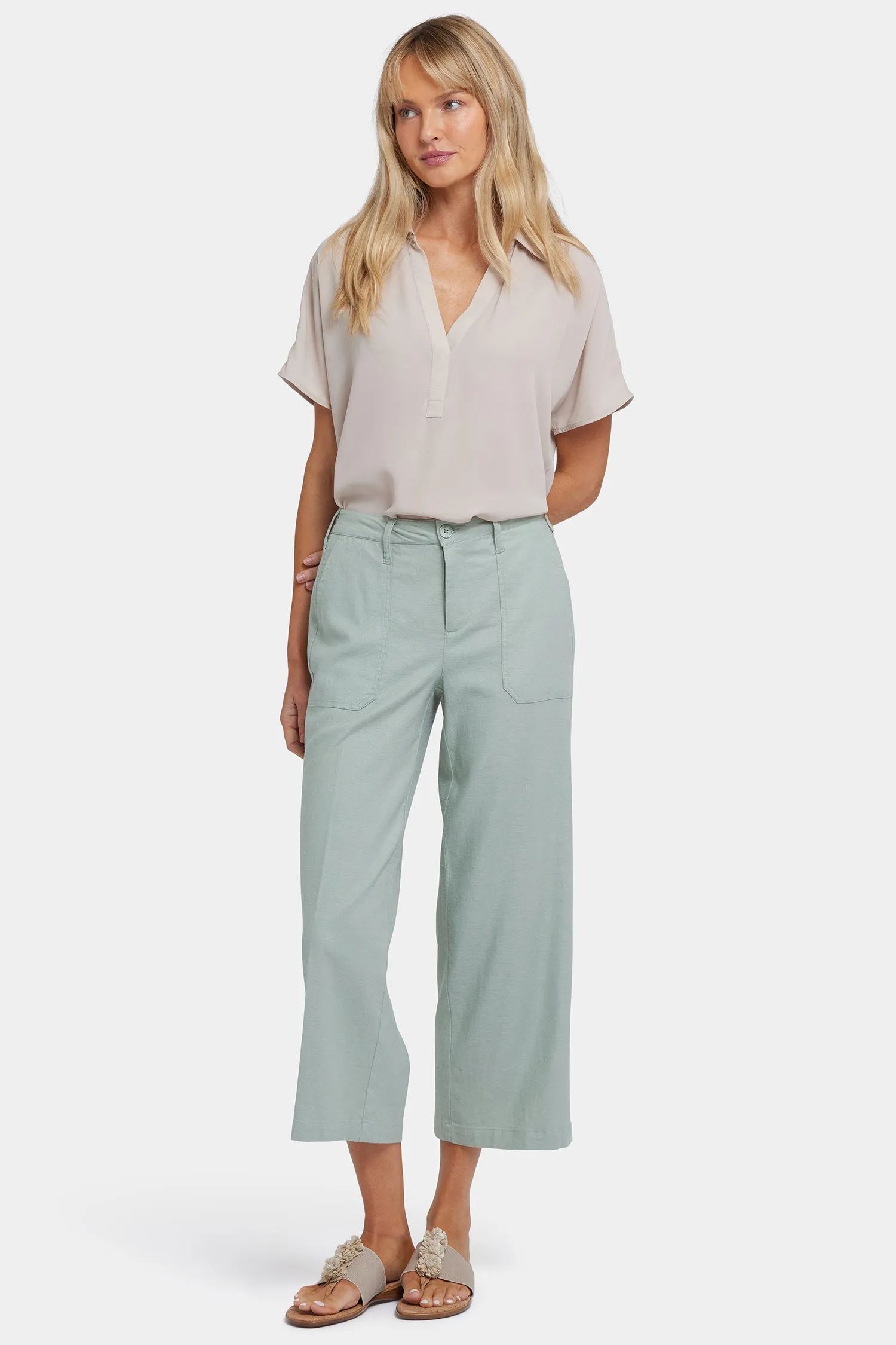 Wide Leg Cargo Capri Pants - Tomatillo