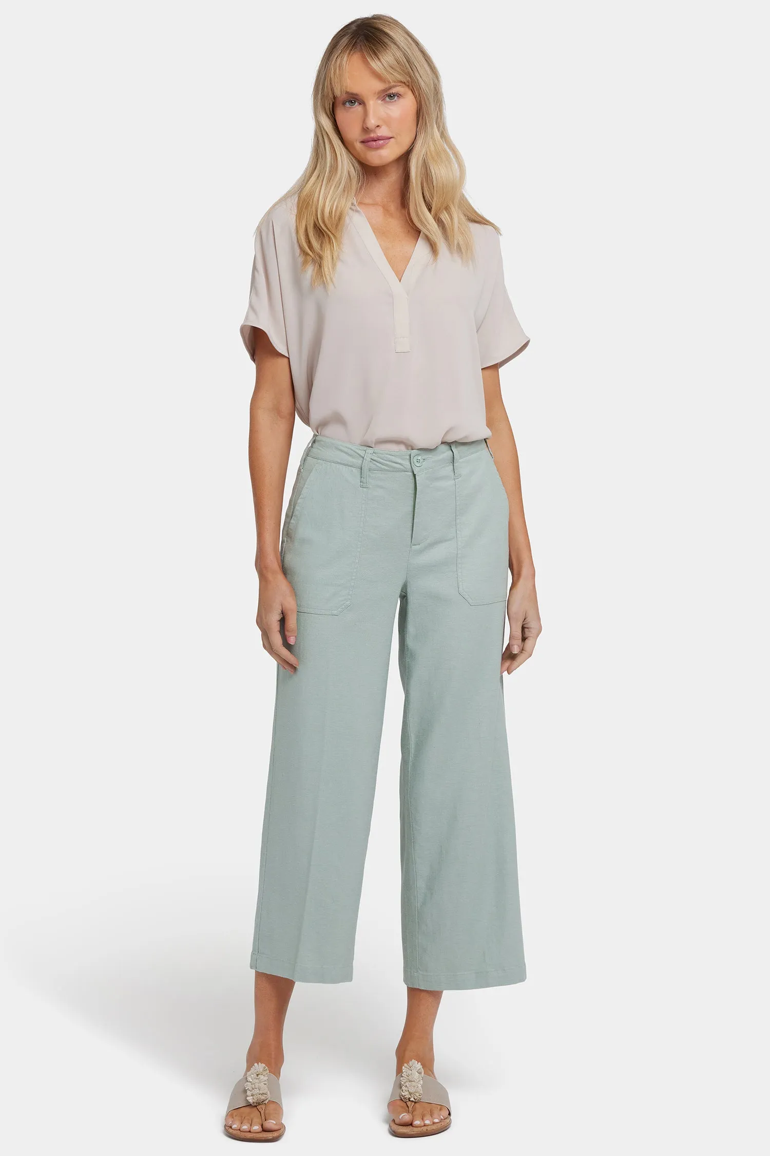 Wide Leg Cargo Capri Pants - Tomatillo