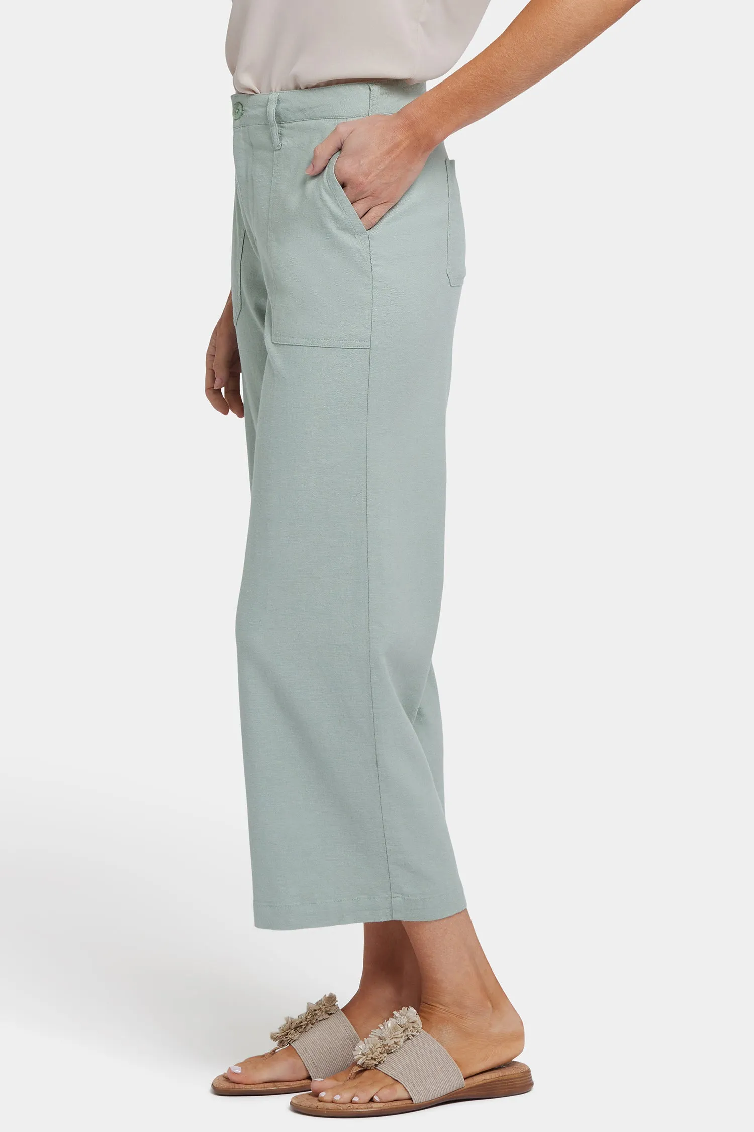 Wide Leg Cargo Capri Pants - Tomatillo