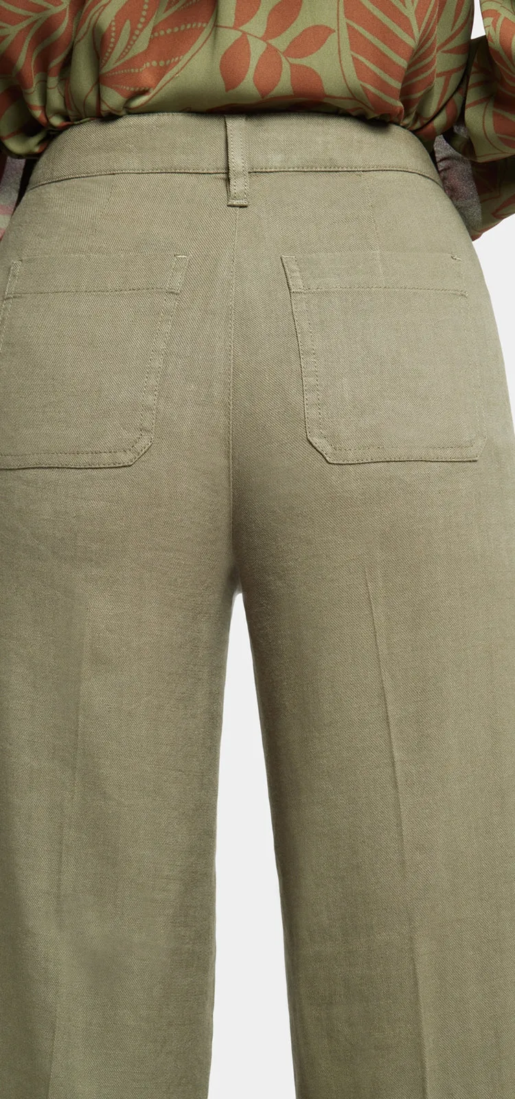 Wide Leg Cropped Capri Trouser Green Stretch Linen | Avocado