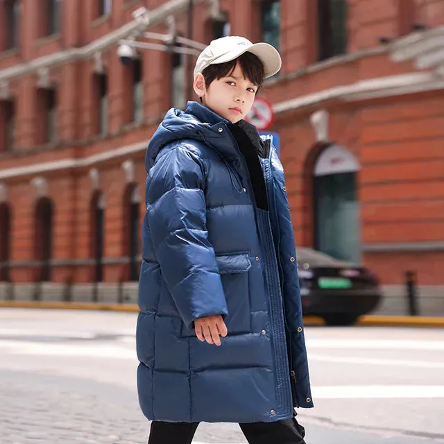 Winter Children Down Jacket For Boys Thick Warm Waterproof Long Teenage Boy Outwear Coat 5-16 Years Kids Parka