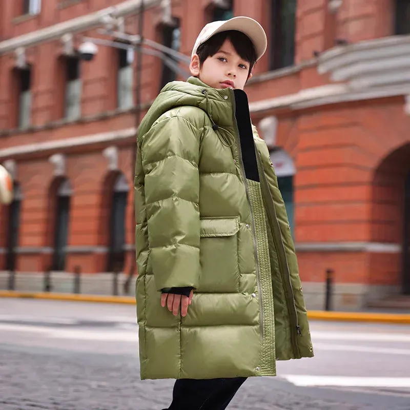 Winter Children Down Jacket For Boys Thick Warm Waterproof Long Teenage Boy Outwear Coat 5-16 Years Kids Parka