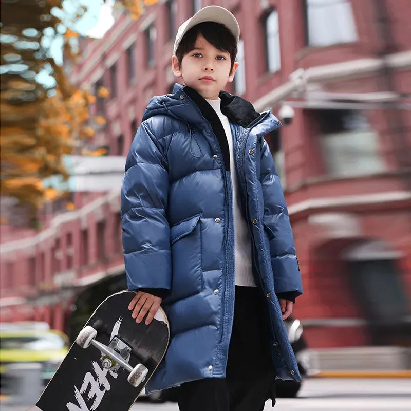 Winter Children Down Jacket For Boys Thick Warm Waterproof Long Teenage Boy Outwear Coat 5-16 Years Kids Parka