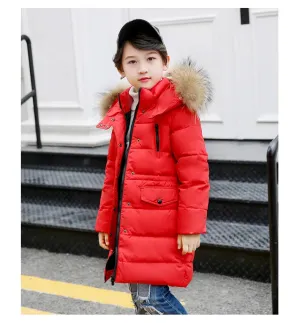 Winter Children Down Jacket For Boys Warm Real Raccoon Fur Hooded Long Boys Outerwear Coat 2-12 Years Kids Jacket