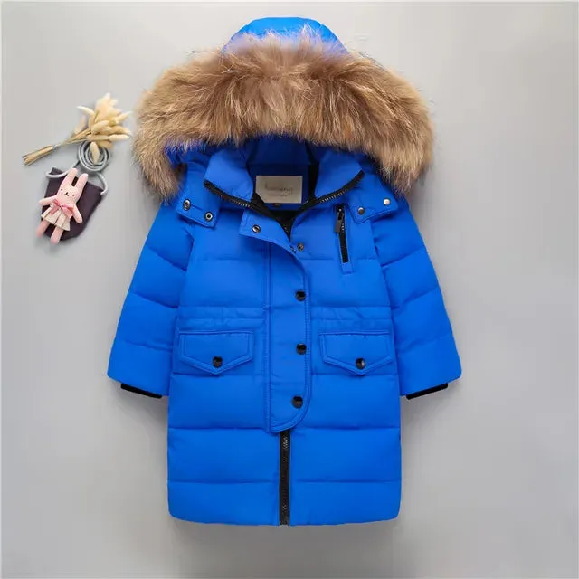 Winter Children Down Jacket For Boys Warm Real Raccoon Fur Hooded Long Boys Outerwear Coat 2-12 Years Kids Jacket