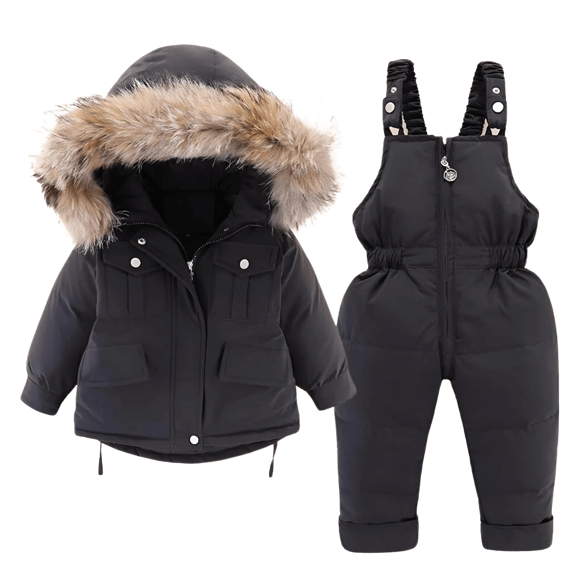 Winter Down Jacket and Snow Pants for Baby With Real Fur Collar