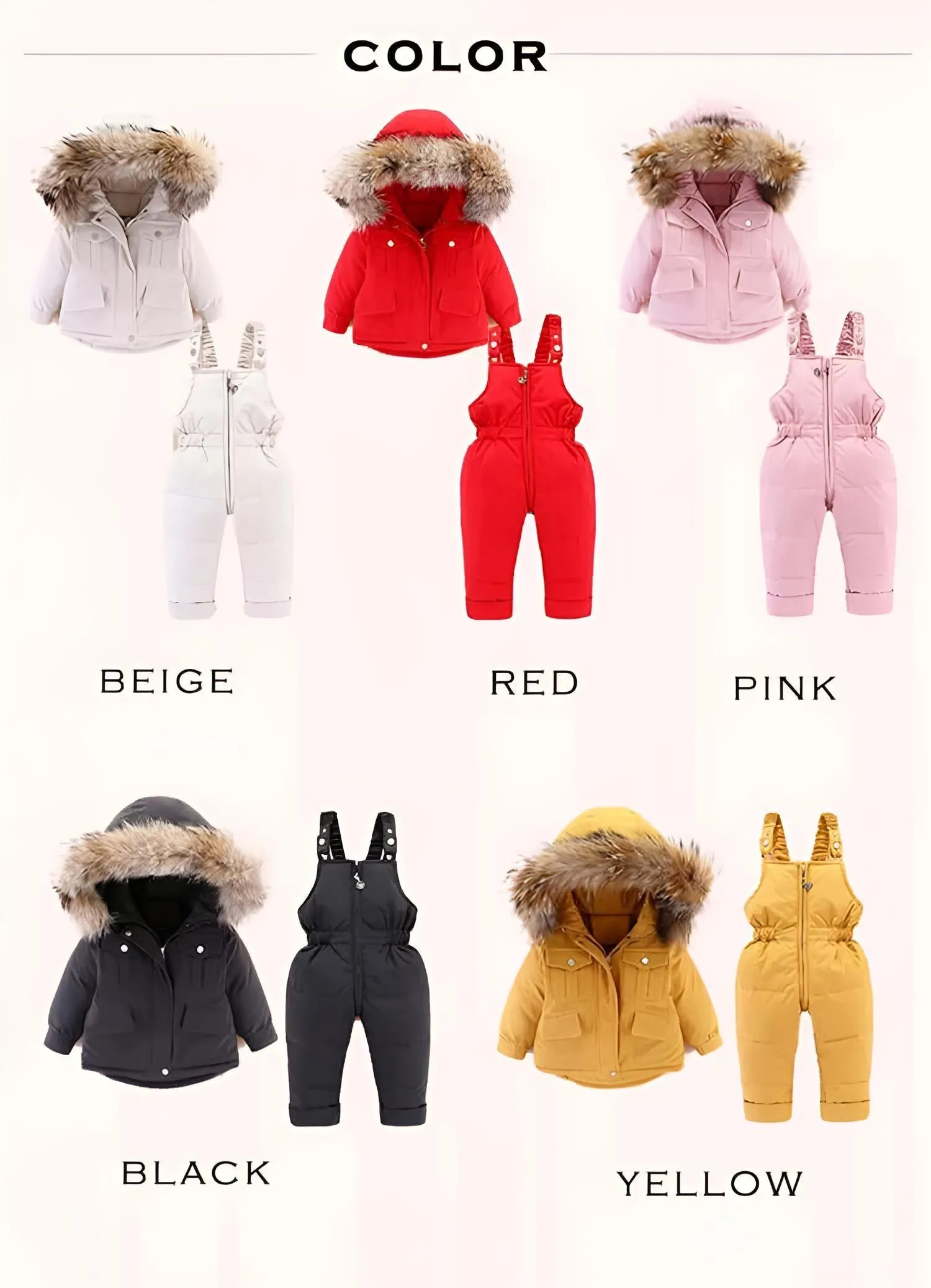 Winter Down Jacket and Snow Pants for Baby With Real Fur Collar