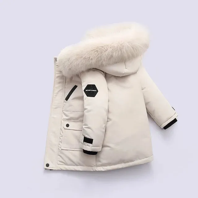 Winter Down Jacket For Boys Real Raccoon Fur Thick Warm Baby Boys Outerwear Coat 2-12 Years Kids Teenage Boys Parka