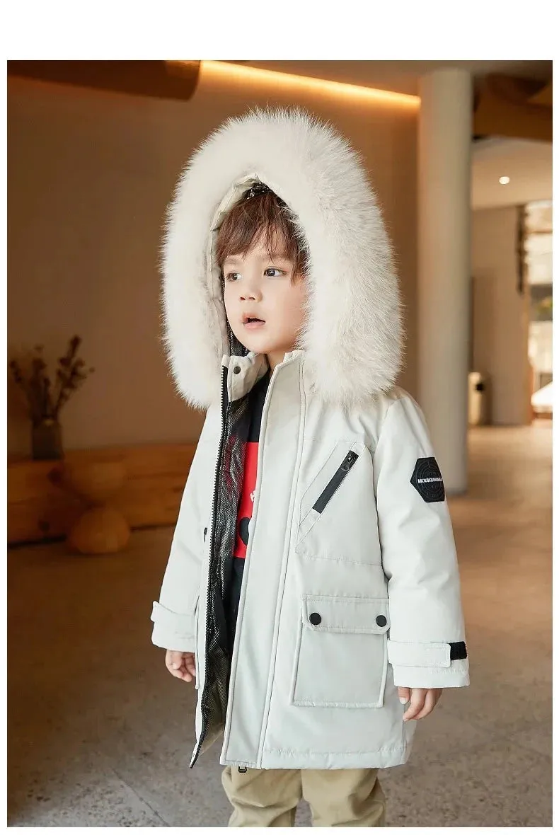 Winter Down Jacket For Boys Real Raccoon Fur Thick Warm Baby Boys Outerwear Coat 2-12 Years Kids Teenage Boys Parka