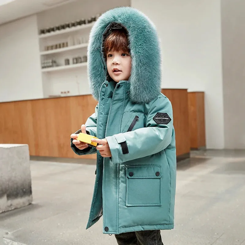 Winter Down Jacket For Boys Real Raccoon Fur Thick Warm Baby Boys Outerwear Coat 2-12 Years Kids Teenage Boys Parka