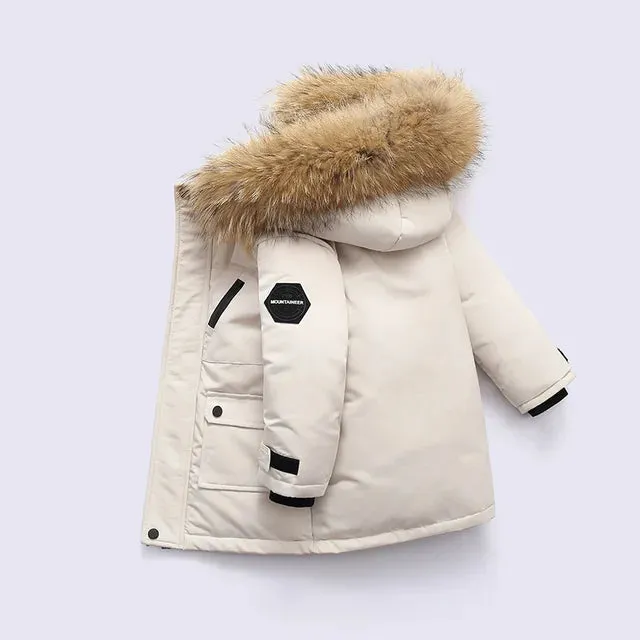 Winter Down Jacket For Boys Real Raccoon Fur Thick Warm Baby Boys Outerwear Coat 2-12 Years Kids Teenage Boys Parka