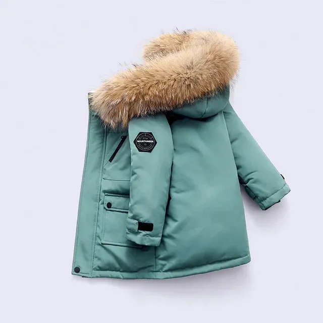 Winter Down Jacket For Boys Real Raccoon Fur Thick Warm Baby Boys Outerwear Coat 2-12 Years Kids Teenage Boys Parka