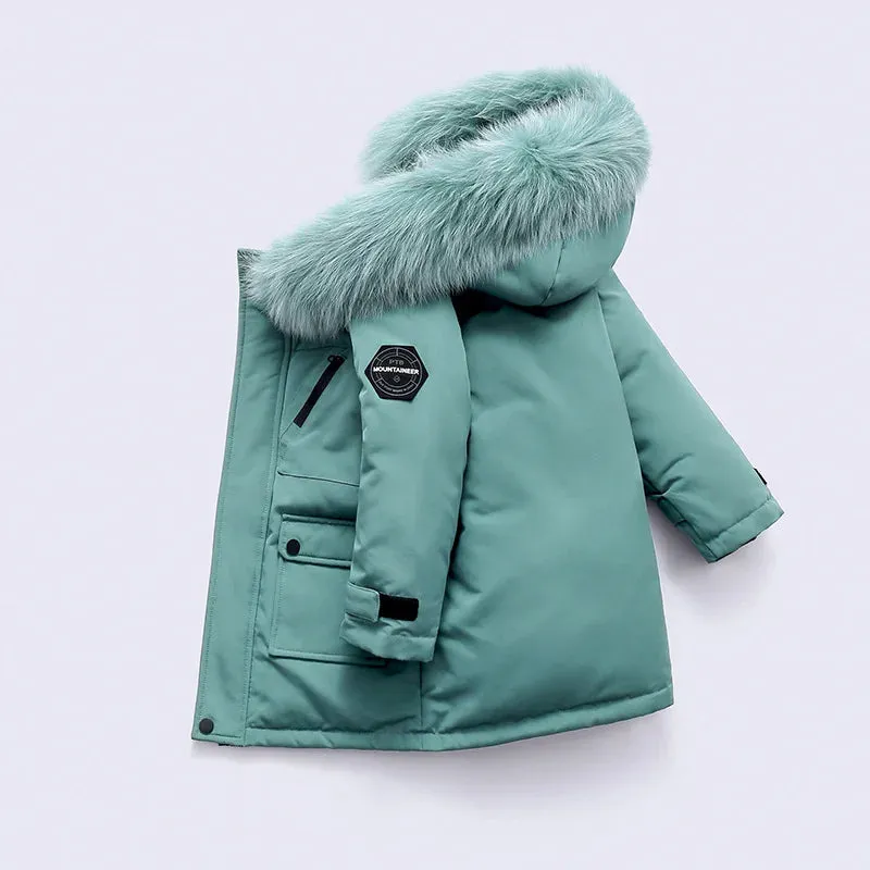 Winter Down Jacket For Boys Real Raccoon Fur Thick Warm Baby Boys Outerwear Coat 2-12 Years Kids Teenage Boys Parka