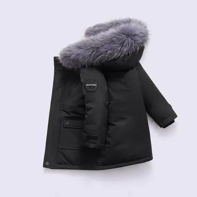 Winter Down Jacket For Boys Real Raccoon Fur Thick Warm Baby Boys Outerwear Coat 2-12 Years Kids Teenage Boys Parka