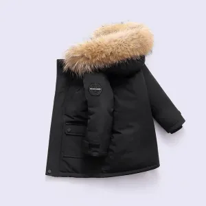 Winter Down Jacket For Boys Real Raccoon Fur Thick Warm Baby Boys Outerwear Coat 2-12 Years Kids Teenage Boys Parka