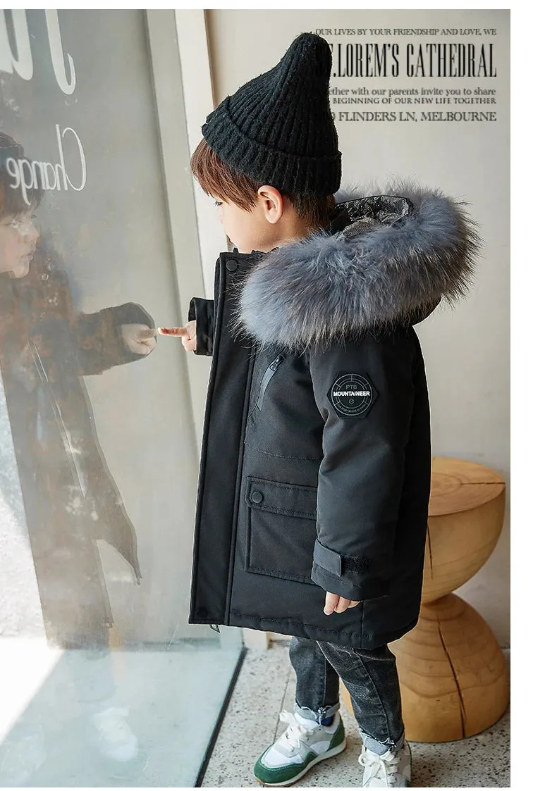 Winter Down Jacket For Boys Real Raccoon Fur Thick Warm Baby Boys Outerwear Coat 2-12 Years Kids Teenage Boys Parka