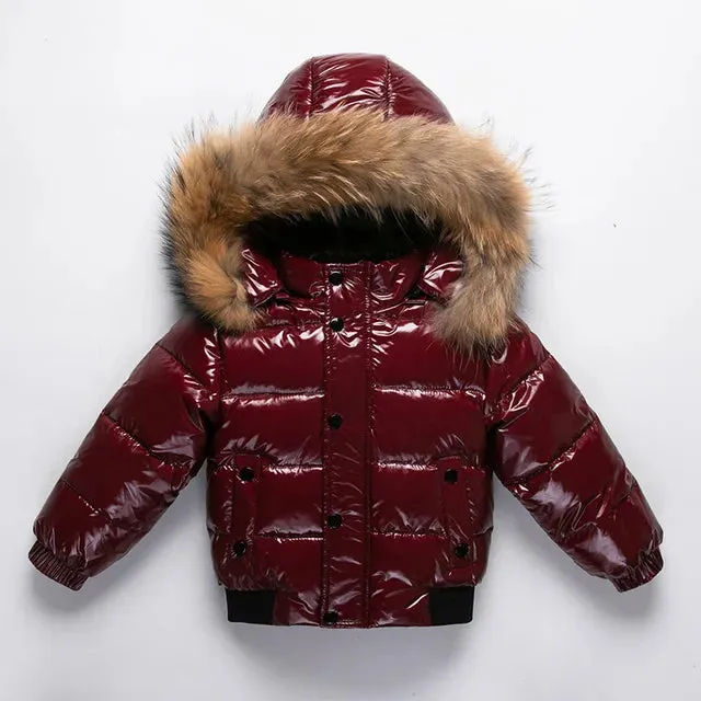 Winter Down Jacket For Girl Real Fur Waterproof Shiny Thicken Warm Boy Winter Outerwear Coat 1-6 Years Kids Parka Outfit