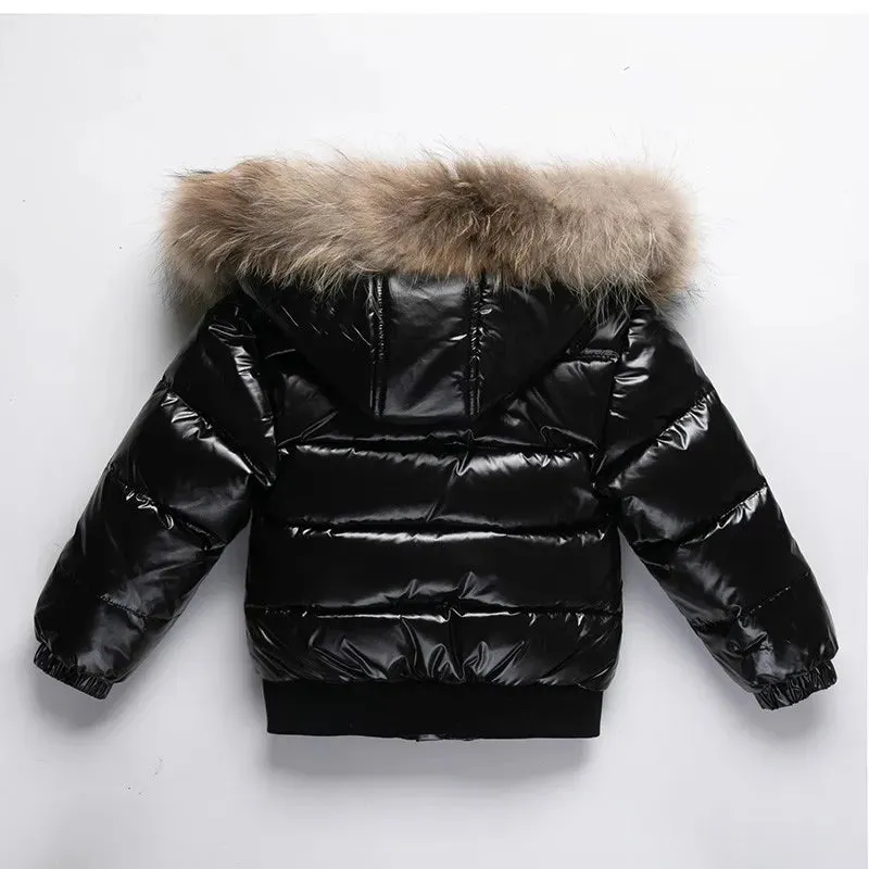 Winter Down Jacket For Girl Real Fur Waterproof Shiny Thicken Warm Boy Winter Outerwear Coat 1-6 Years Kids Parka Outfit