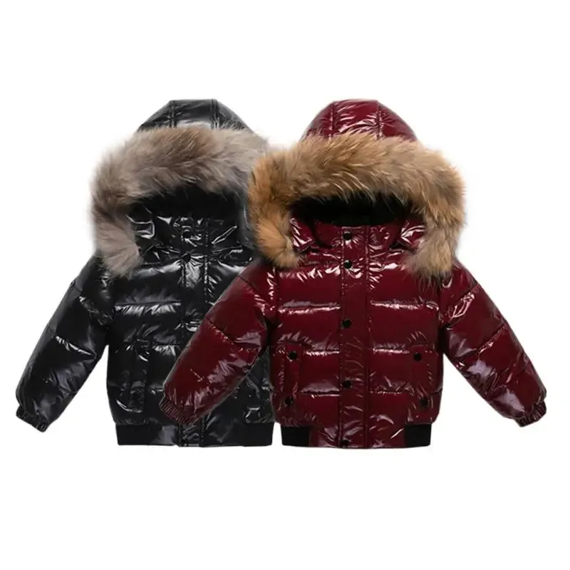 Winter Down Jacket For Girl Real Fur Waterproof Shiny Thicken Warm Boy Winter Outerwear Coat 1-6 Years Kids Parka Outfit