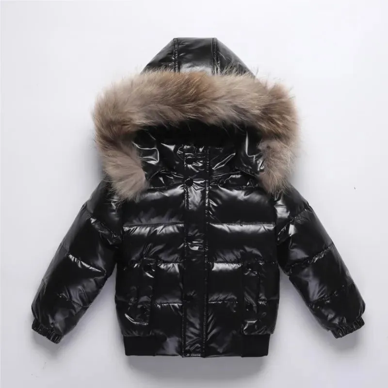 Winter Down Jacket For Girl Real Fur Waterproof Shiny Thicken Warm Boy Winter Outerwear Coat 1-6 Years Kids Parka Outfit