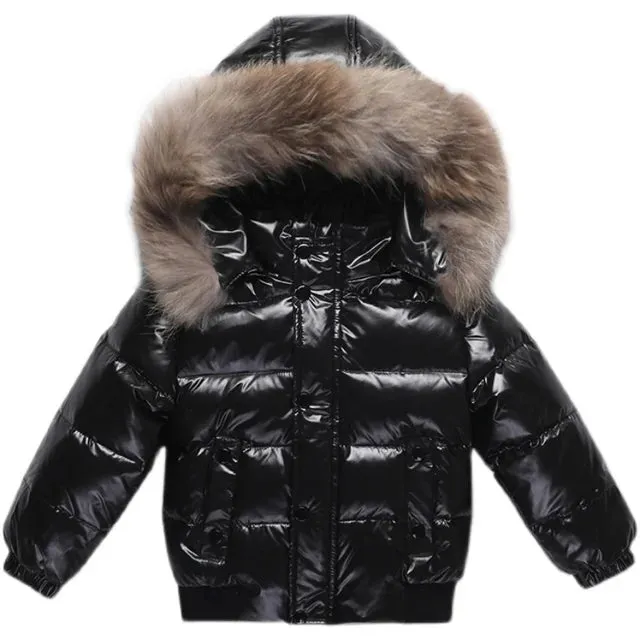 Winter Down Jacket For Girl Real Fur Waterproof Shiny Thicken Warm Boy Winter Outerwear Coat 1-6 Years Kids Parka Outfit