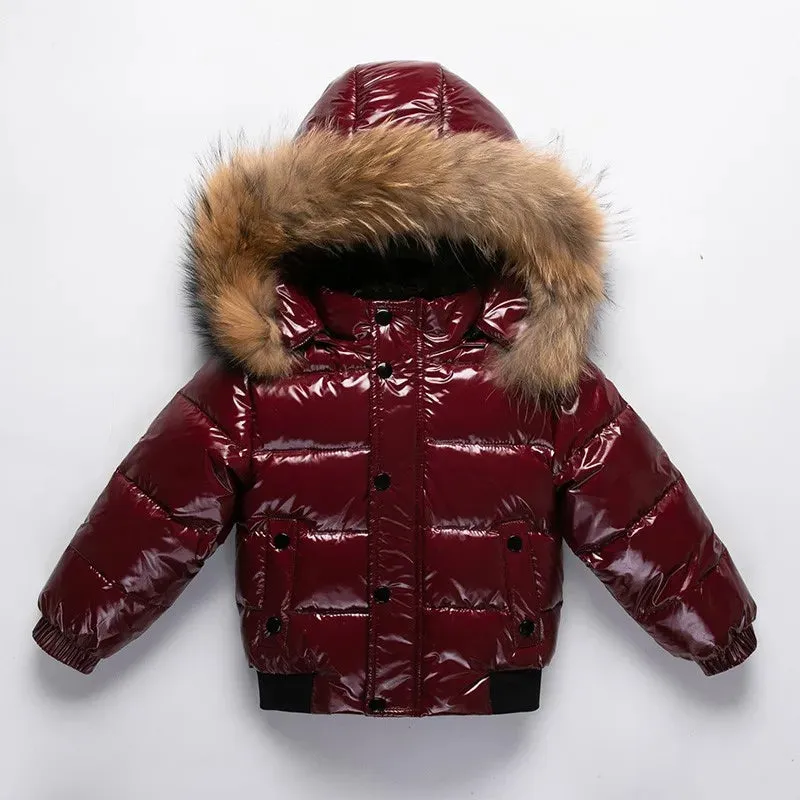 Winter Down Jacket For Girl Real Fur Waterproof Shiny Thicken Warm Boy Winter Outerwear Coat 1-6 Years Kids Parka Outfit