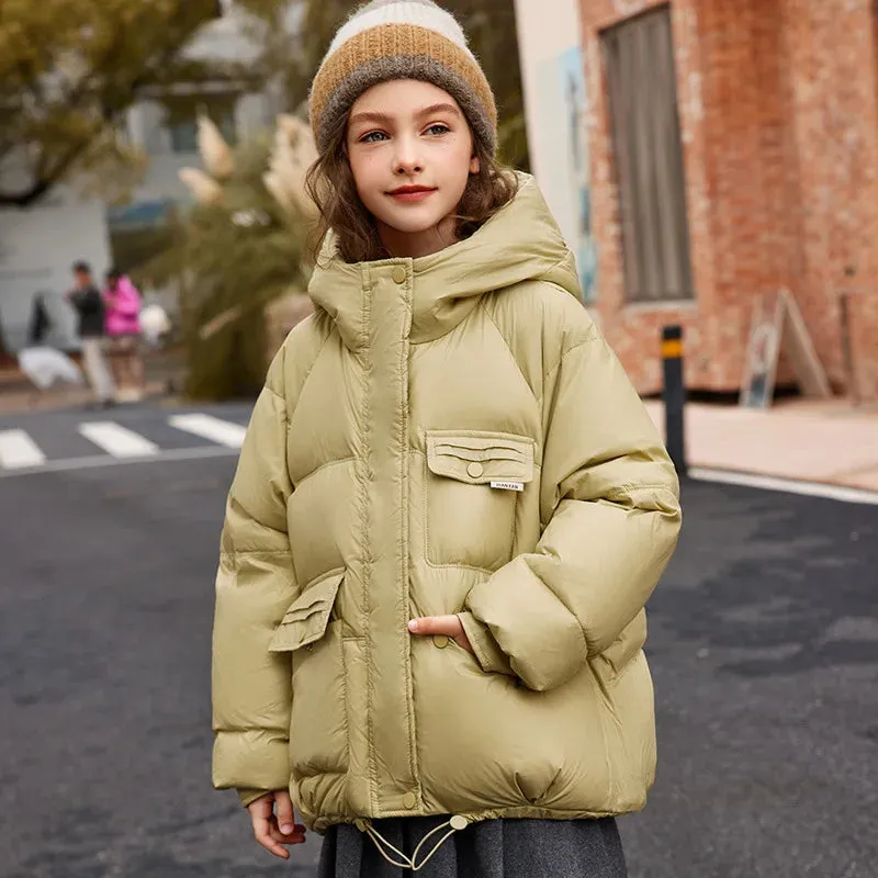 Winter Down Jacket For Girl White Duck Down Hooded Thick Warm Teenage Girl Outwear Coat 5-16 Years Kids Parkas