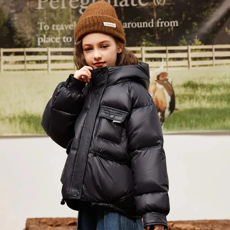 Winter Down Jacket For Girl White Duck Down Hooded Thick Warm Teenage Girl Outwear Coat 5-16 Years Kids Parkas