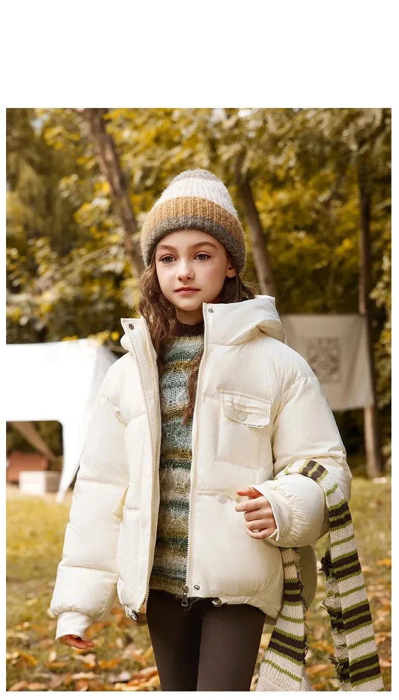 Winter Down Jacket For Girl White Duck Down Hooded Thick Warm Teenage Girl Outwear Coat 5-16 Years Kids Parkas