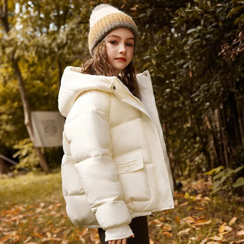 Winter Down Jacket For Girl White Duck Down Hooded Thick Warm Teenage Girl Outwear Coat 5-16 Years Kids Parkas