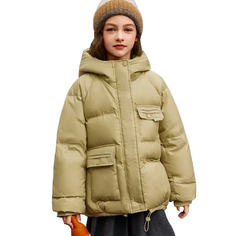 Winter Down Jacket For Girl White Duck Down Hooded Thick Warm Teenage Girl Outwear Coat 5-16 Years Kids Parkas