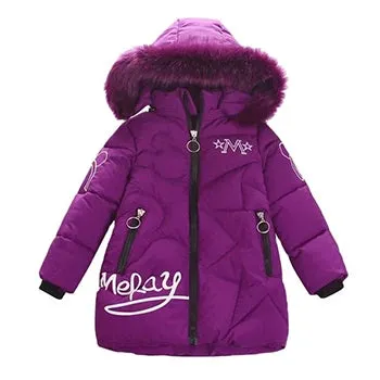 Winter Girls Jacket Fur Collar Warm Princess Coat Hooded Zipper Windproof Kids Outerwear Snowsuit 4-12 Years