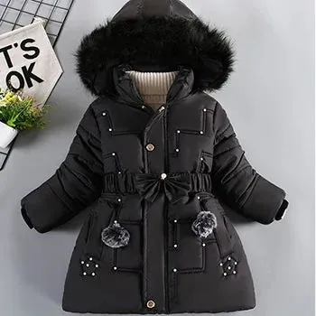 Winter Girls Jacket Fur Collar Warm Princess Coat Hooded Zipper Windproof Kids Outerwear Snowsuit 4-12 Years