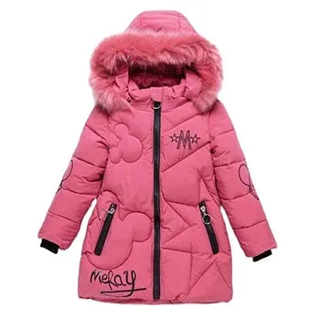 Winter Girls Jacket Fur Collar Warm Princess Coat Hooded Zipper Windproof Kids Outerwear Snowsuit 4-12 Years