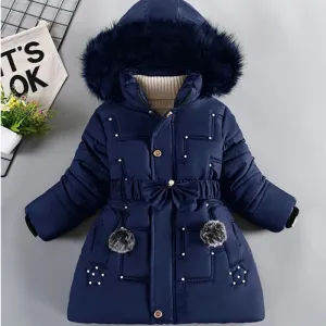 Winter Girls Jacket Fur Collar Warm Princess Coat Hooded Zipper Windproof Kids Outerwear Snowsuit 4-12 Years