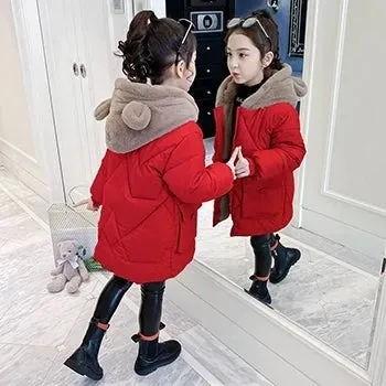 Winter Girls Jacket Fur Collar Warm Princess Coat Hooded Zipper Windproof Kids Outerwear Snowsuit 4-12 Years