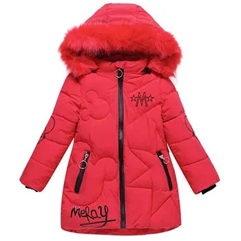 Winter Girls Jacket Fur Collar Warm Princess Coat Hooded Zipper Windproof Kids Outerwear Snowsuit 4-12 Years