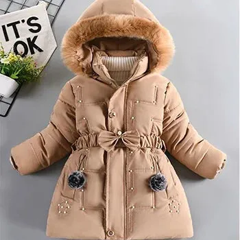 Winter Girls Jacket Fur Collar Warm Princess Coat Hooded Zipper Windproof Kids Outerwear Snowsuit 4-12 Years