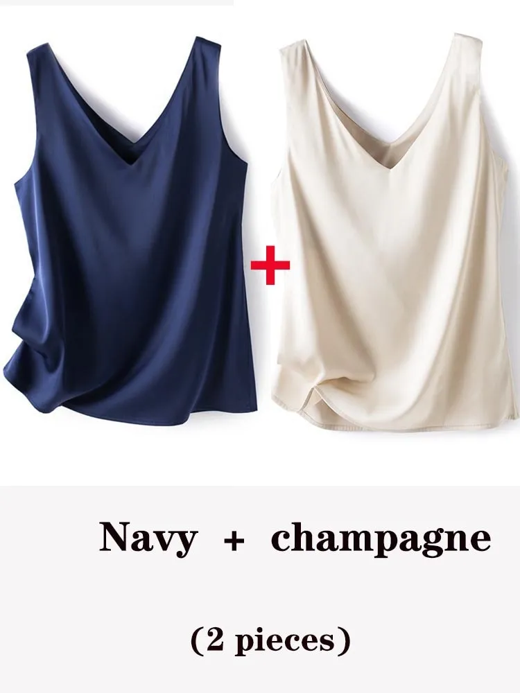 Woman Elegant SILK Satin Sleeveless Blouse